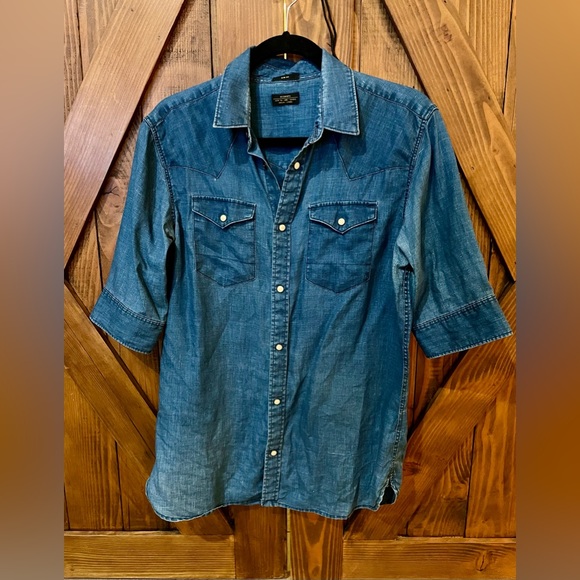 BLUE DENIM ALL SAINTS LINEN SHIRT - Picture 4 of 11